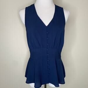 Chelsea 28 Navy Blue Sleeveless Blouse Peplum Sz Small